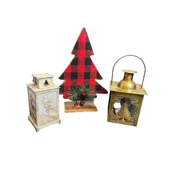Christmas decor - lot of 3-2 XMas lanterns and Christmas tree decor/Pier 1 NWT - Picture 1 of 14